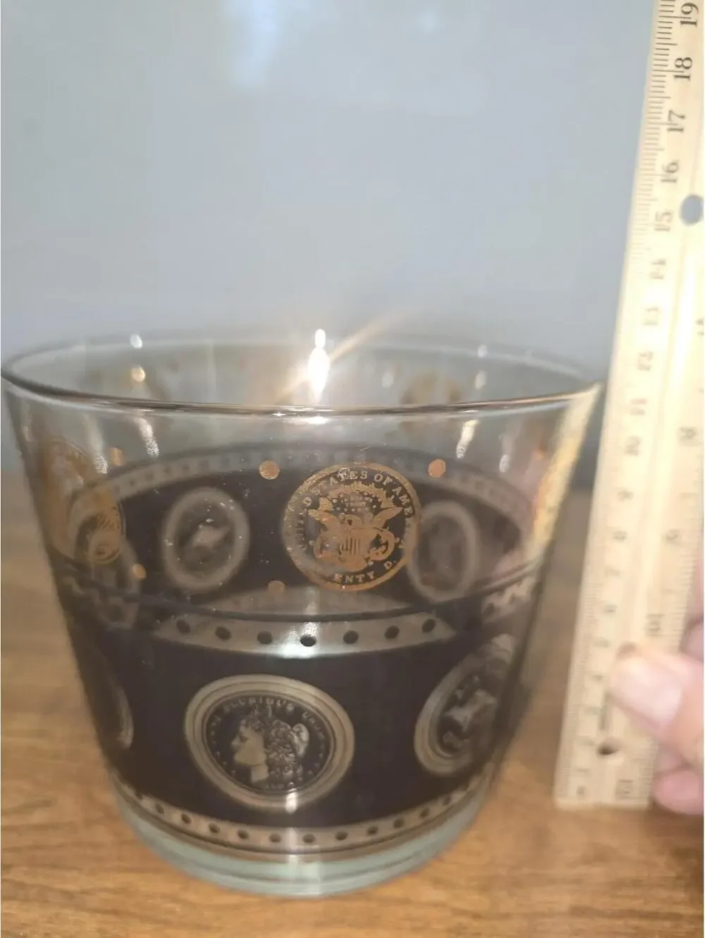 Vintage Hazel Atlas MCM Glass Ice Bucket Coin Pattern Clear Barware [COPY]